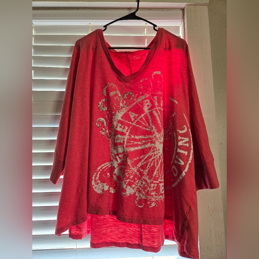 Women's Red Graphic Top Coral Bay 3x